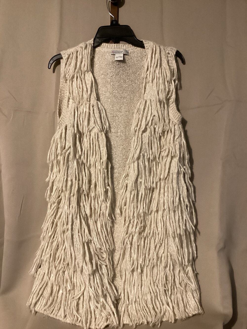 Lovecrazy Long White Open Sweater Fringed Jacket SZ Small